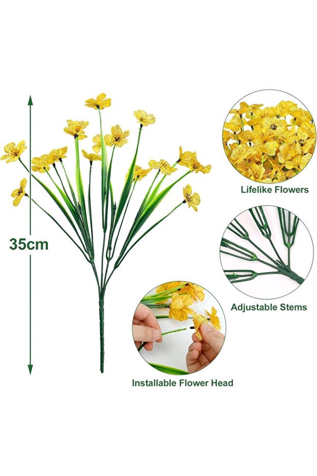 12li Set Yapay Çiçek Sazlı Mine Sarı Renk 5 Dallı 33cm - 2