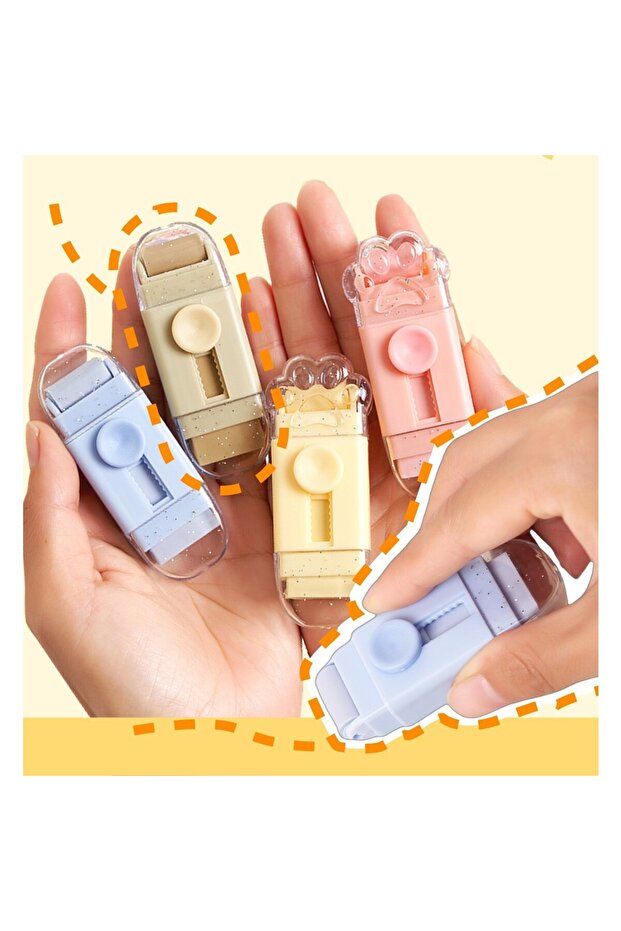 Eraser, Flippy, Cat Paw Pattern, with 2 Refills, Pull-Push Adjustment, Rubber, Yellow - 3
