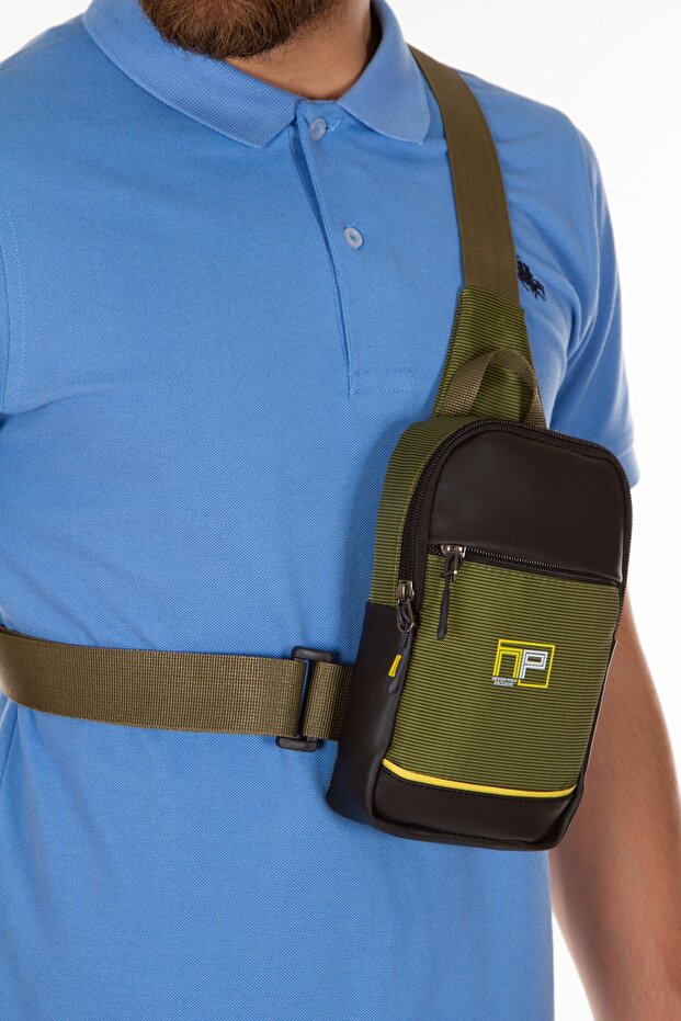 Impertex Fabric Daily Crossbody Chest and Shoulder Bag with Phone Compartment - Khaki