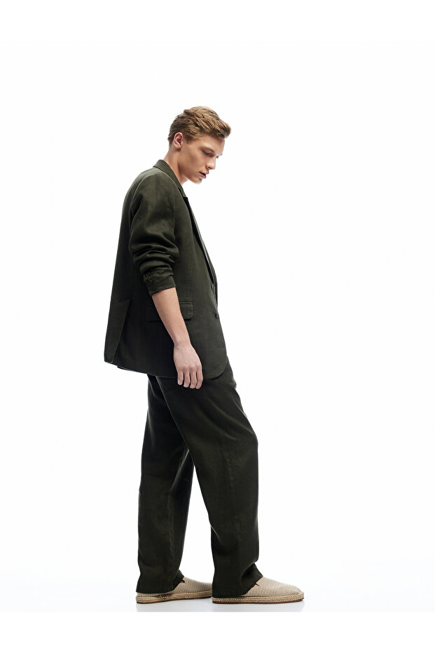 Linen Cotton Blended Chino Trousers with Lace-Up Waist