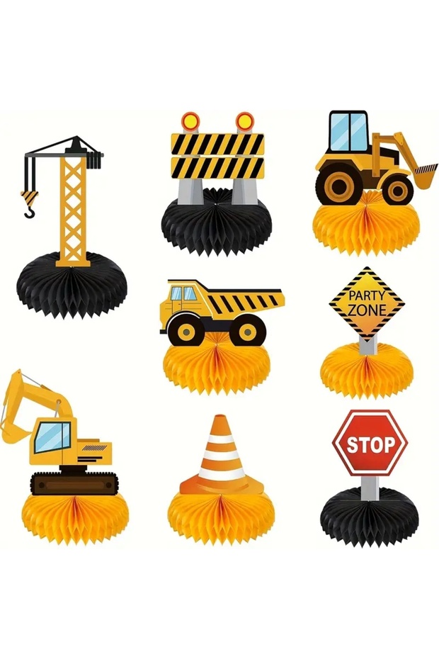 MULTI 8pack engineering vehicle honeycomb ornament excavator birthday party decoration party honeyco