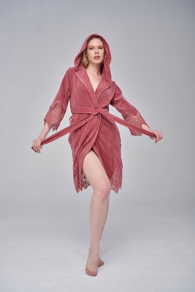 Elegant Stylish Lace Niki Velvet Bamboo Cotton Dressing Gown