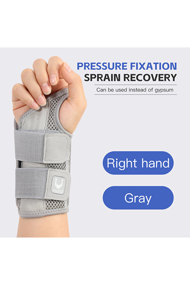 S/M Gray - Right Hand 1/2 Finger Joint Pain Tendon Sheath Adjustable Dual Strap Wrist Guard with Thi