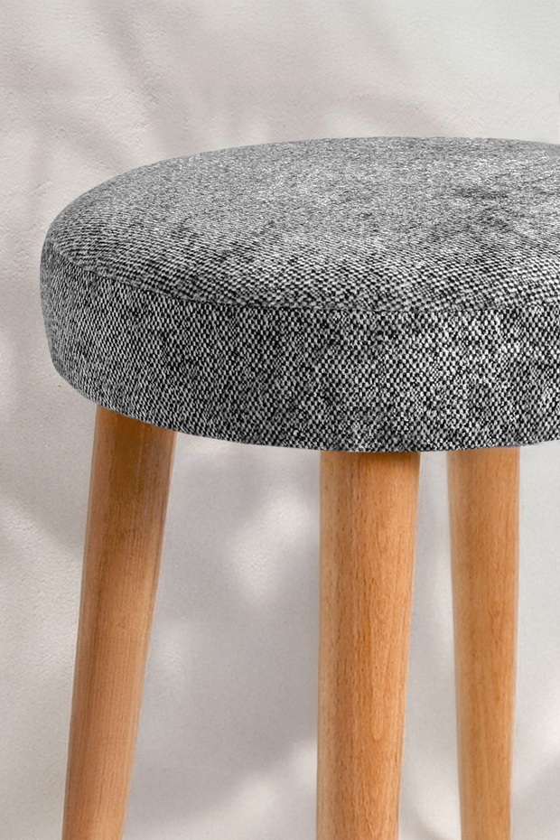 Yuvarlak Tabure Rustik Ahşap Ayaklı Minderli Kadife Mutfak Salon Yemek Oturma Odası Taburesi Milana - 3