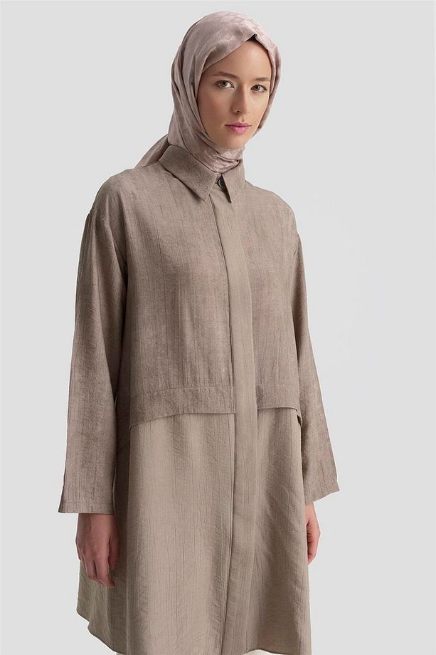 Efektli Kumaş Mixli Tunik 25K4902 Kakao - 4