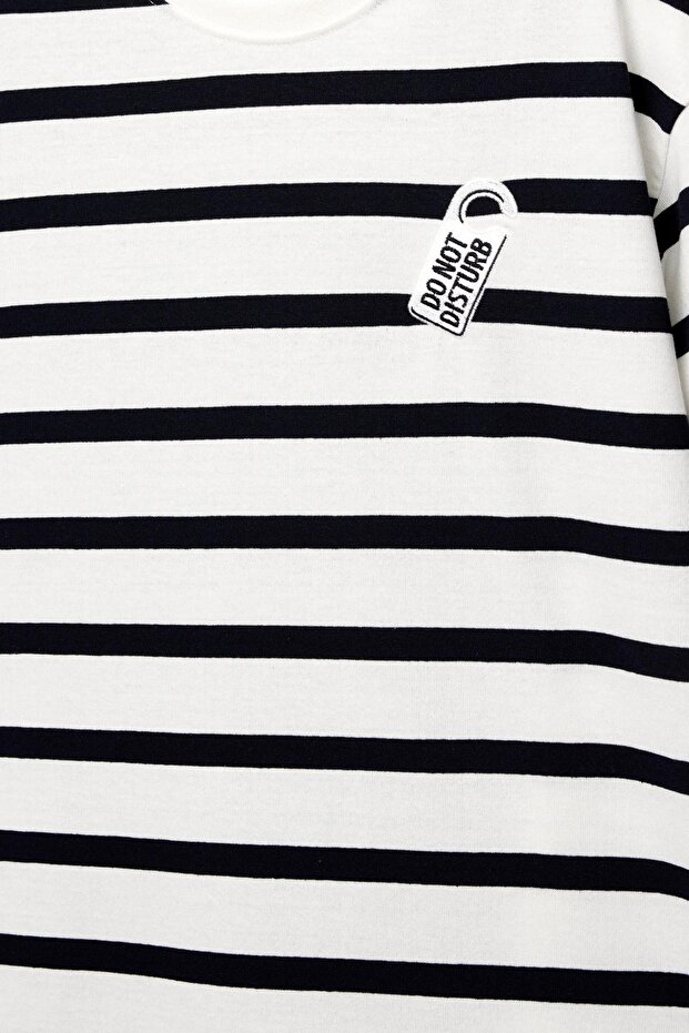 Do Not Disturb baskılı çizgili t-shirt - 6