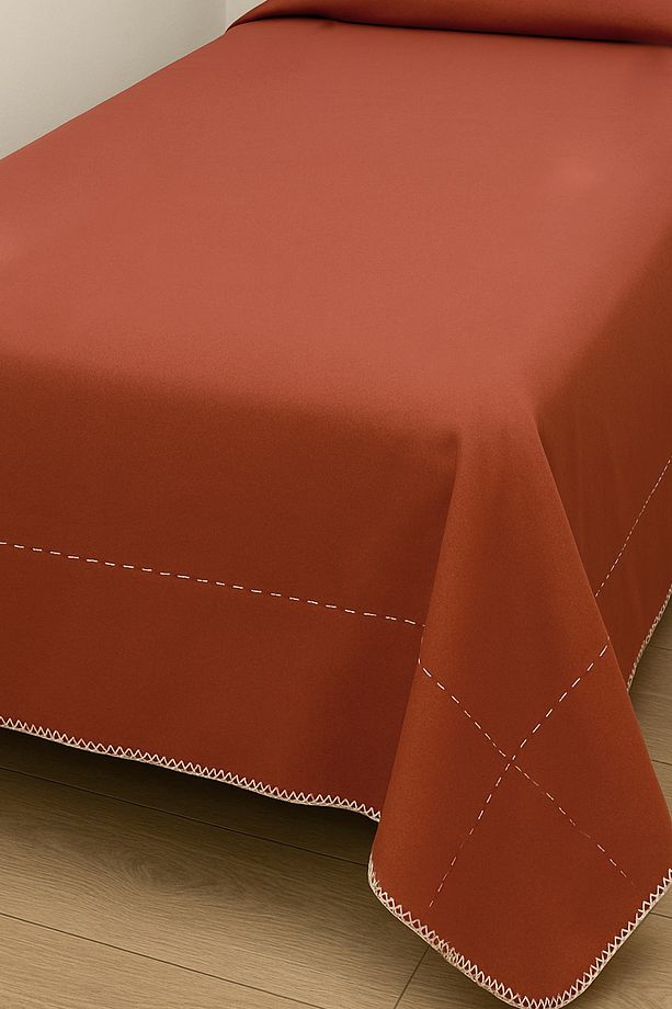 Luna Kiremit Çizgili Çoban Dikişli %100 Pamuklu Tek Kişilik Yatak Örtüsü 180x240 cm - 3