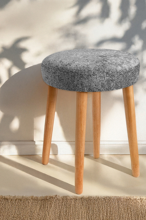 Yuvarlak Tabure Rustik Ahşap Ayaklı Minderli Kadife Mutfak Salon Yemek Oturma Odası Taburesi Milana - 1