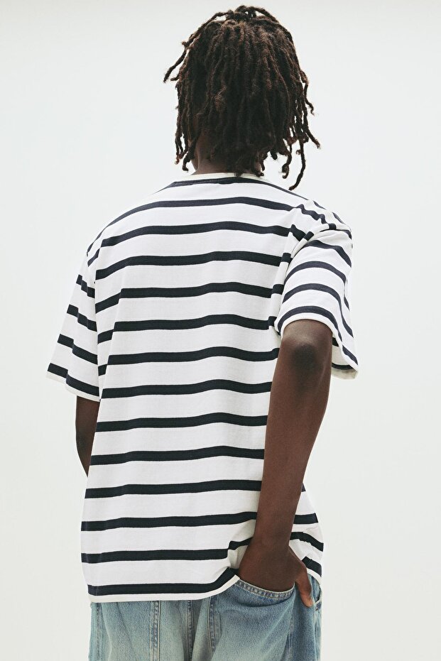 Do Not Disturb baskılı çizgili t-shirt - 1