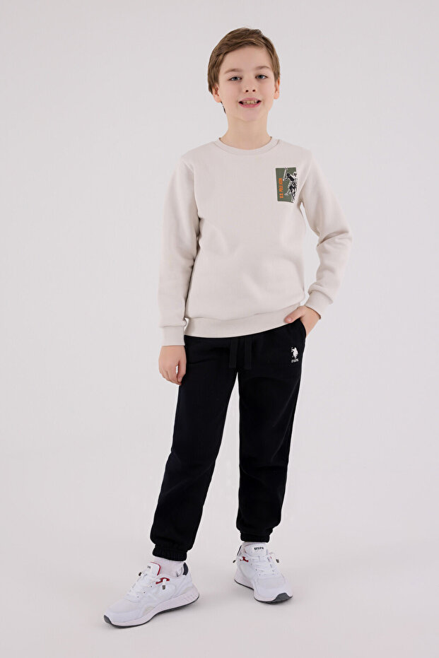 Boy's Crew Neck Pigment Printed Winter Regular Fit Gray Tracksuit Set Us2216-C-V2