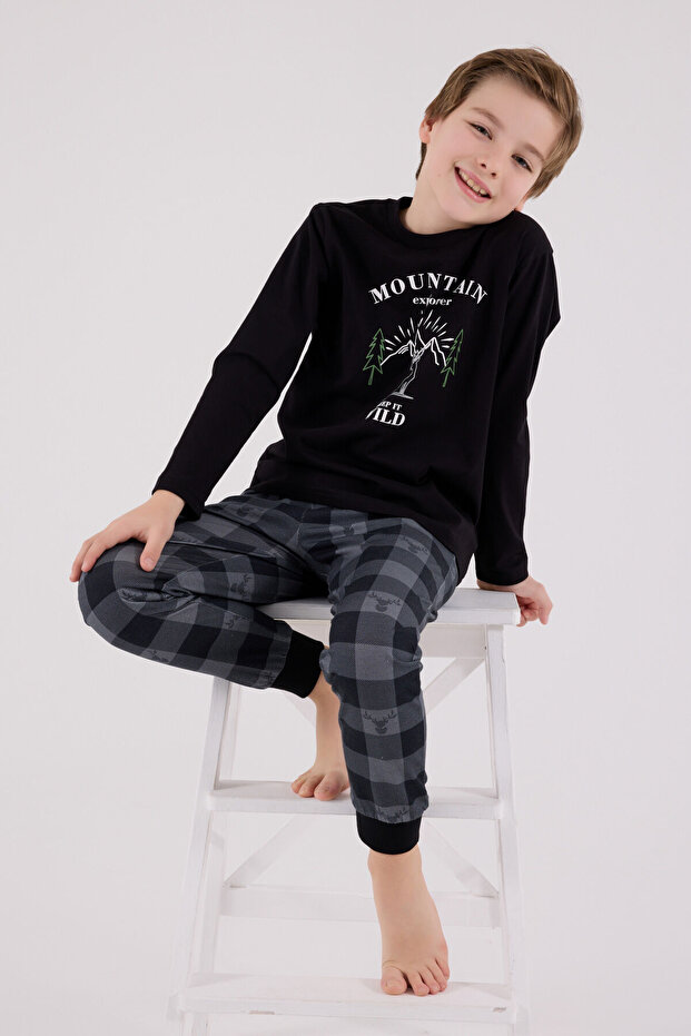طقم بيجامة أسود للأولاد - 1