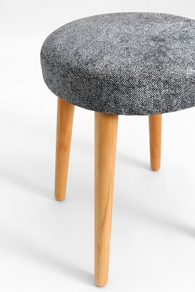 Yuvarlak Tabure Rustik Ahşap Ayaklı Minderli Kadife Mutfak Salon Yemek Oturma Odası Taburesi Milana - 5