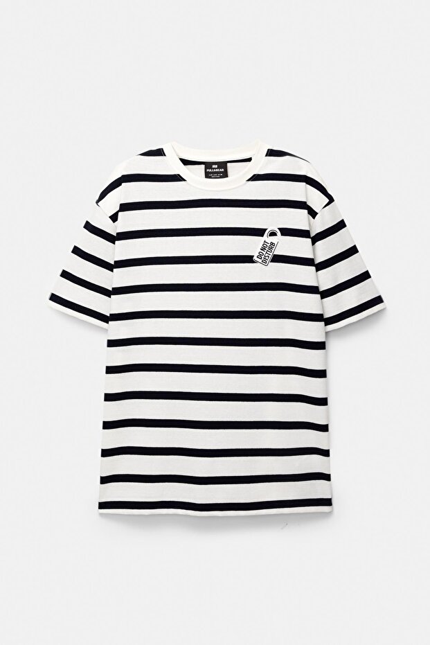 Do Not Disturb baskılı çizgili t-shirt - 5