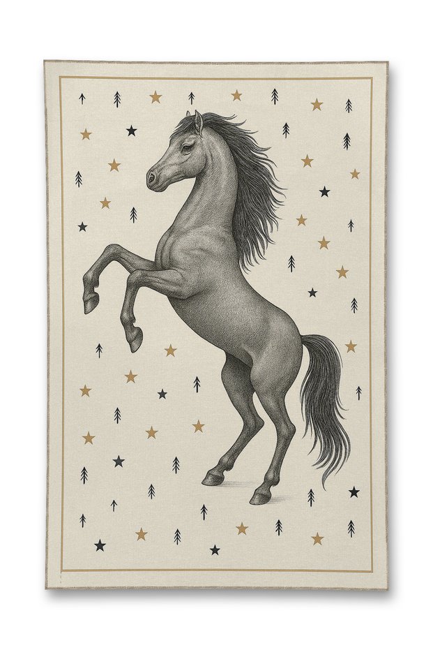Mosso Stars and Horse Detailed Woven Base Modern Decorative Carpet Mosso152