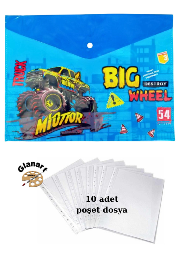 a4 boy çıt çıt ödev dosyası +10' lu poşet dosya büyük yarışcı - 1