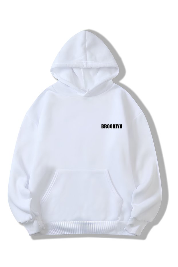 White Unisex Women/Men Brooklyn Colorful Custom Printed Cotton Oversize Hoodie