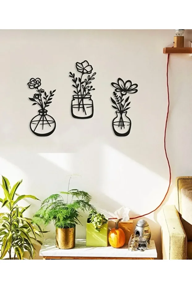 Ev Ofis Mutfak ve Banyo için Ahşap Dekoratif Duvar Vazo Çiçekler Vase ( 30x15 cm) - 2