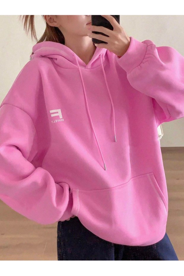 Pink Women's Bravely Colorful Custom Printed Cotton Oversize Hoodie