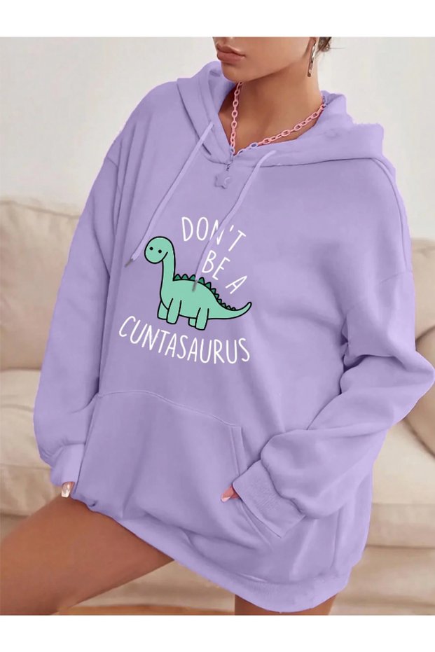 Purple Women's Cantasaurus Colorful Custom Printed Cotton Oversized Hoodie
