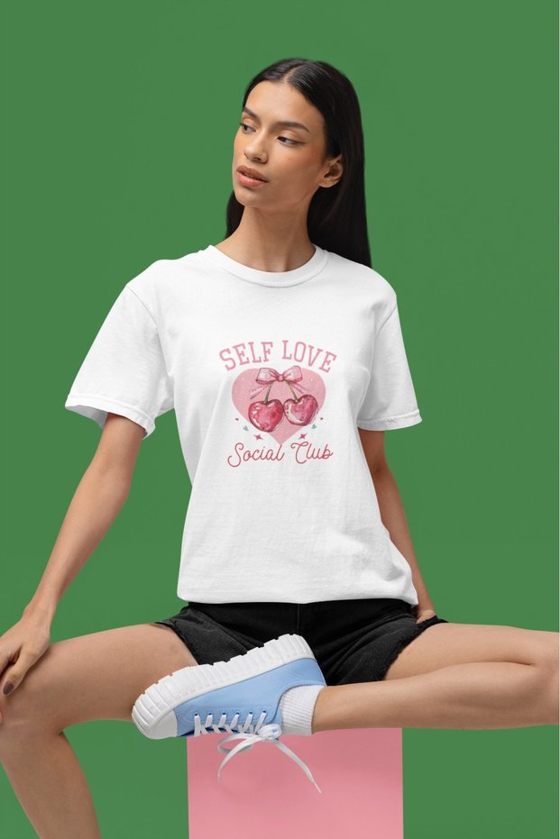 Unisex Men/Women Self Love Cherry Color Printed Oversize 100% Cotton T-Shirt