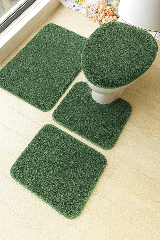 4 Piece Washable Non-Slip Base Bathroom Mat Set Shaggy