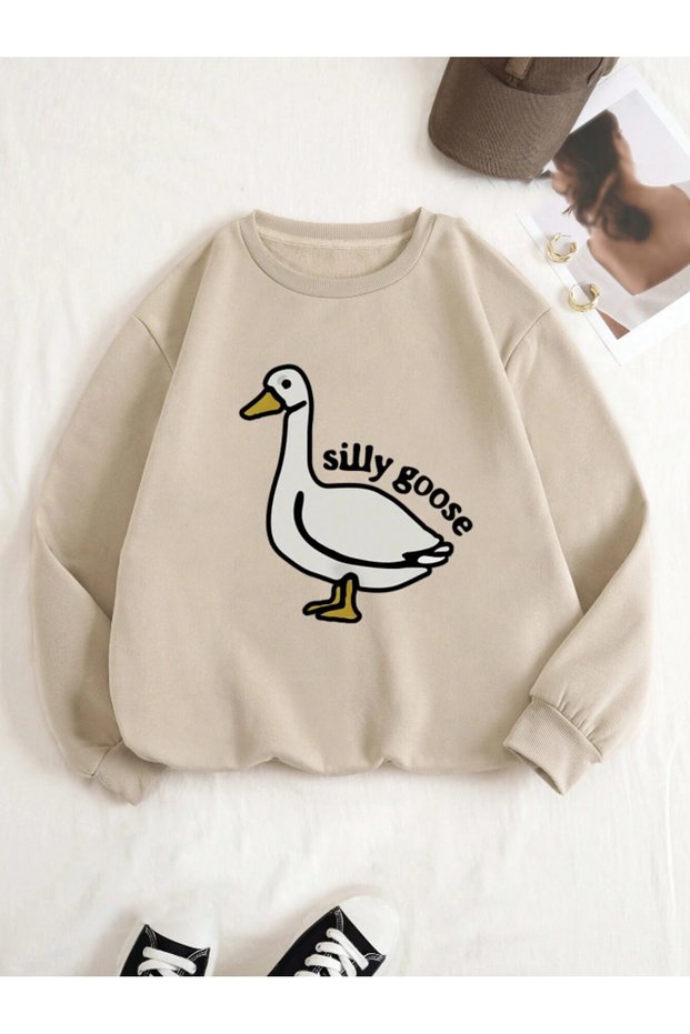 Brown Unisex Men/Women Silly Custom Colored Oversize Crew Neck Cotton