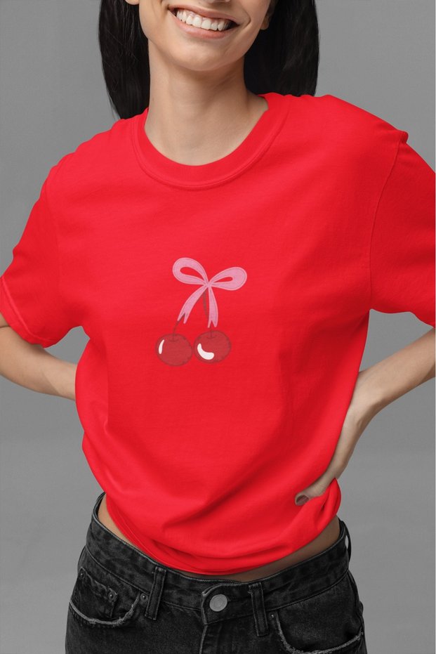 Unisex Men/Women Cherry Colored Printed Oversize 100% Cotton T-Shirt