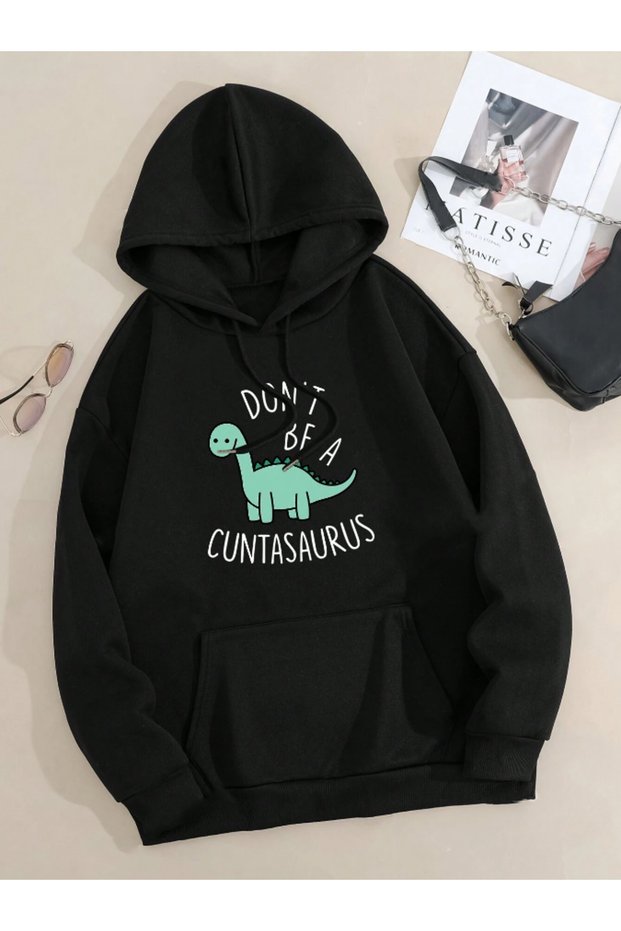 Black Women's Cantasaurus Colorful Custom Printed Cotton Oversize Hoodie