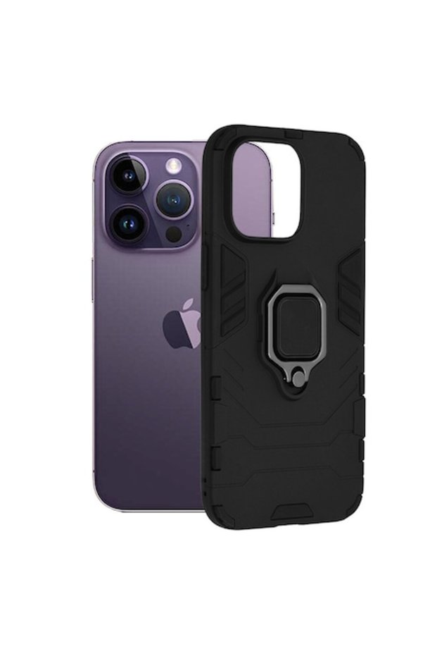 Protective Case for iPhone 14 Pro Max with Ring and Kickstand Function, Defender, Black