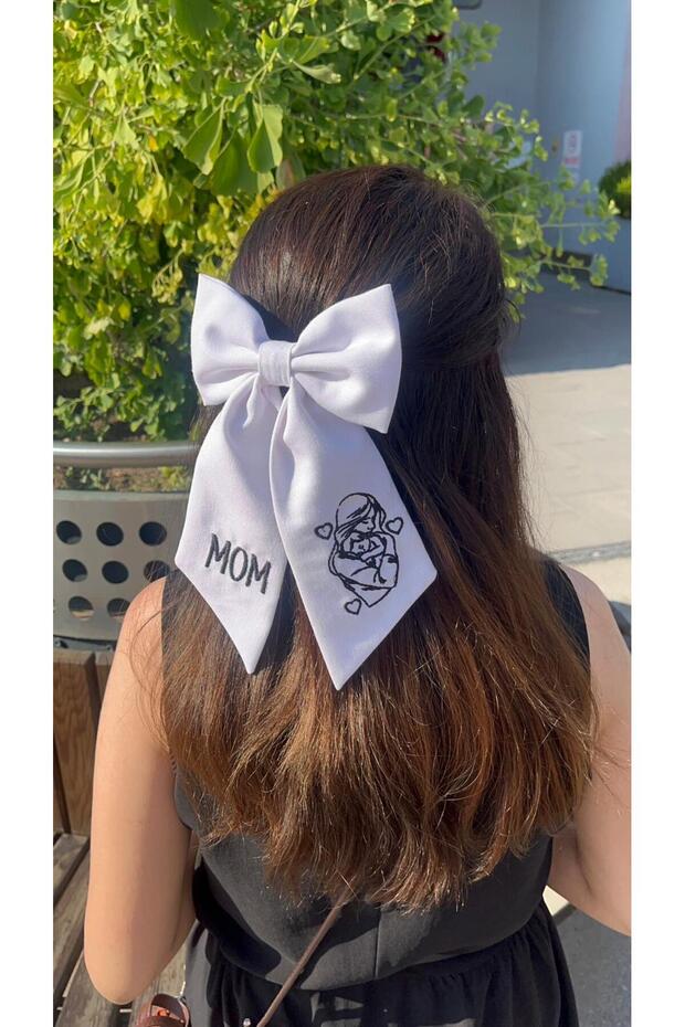 Mother Daughter Silhouette and Mom Embroidered Bow Automatic Buckle