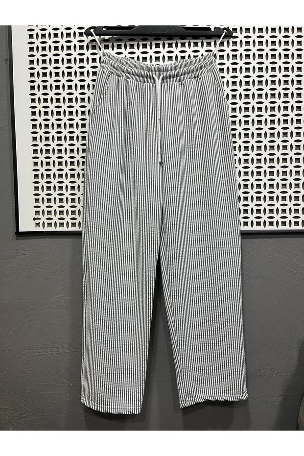 Women's Waterway Fabric Wide Leg Striped Lace-Up Double Pocket Pants
