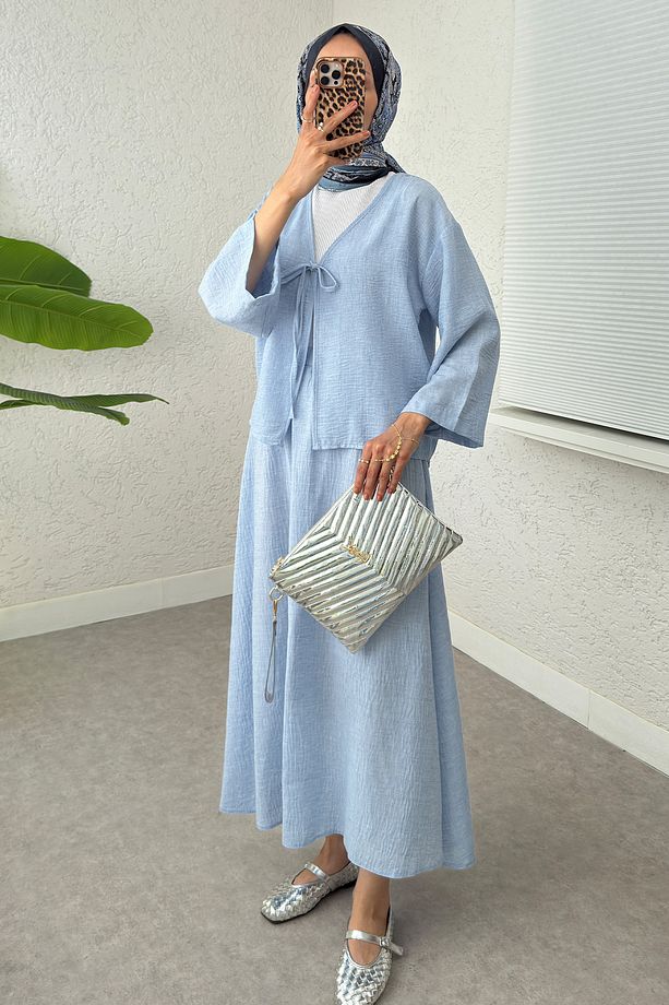 İp Bağcıklı Kimono Etek Takım 2367 - BEBE MAVİSİ - 2