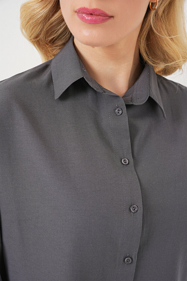 Kadın Oversize Uzun Gömlek Gri 1001 - 5