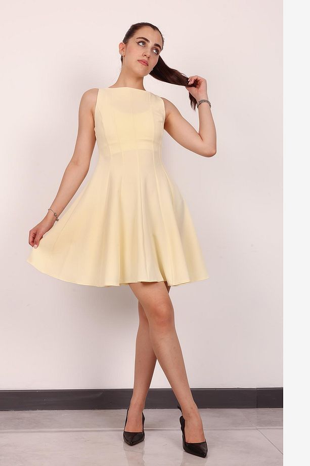 Kadın Sarı Kolsuz Mini Elbise - 3