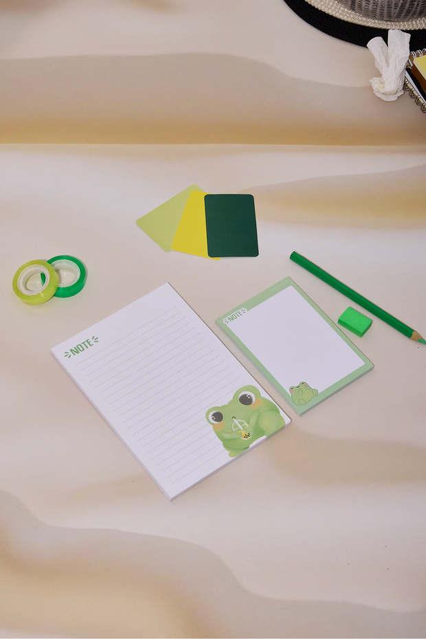 2-Pack Desktop Green Frog Notepad Lined Medium and Dotted Small Size 100 Sheets Memo Pad - 2