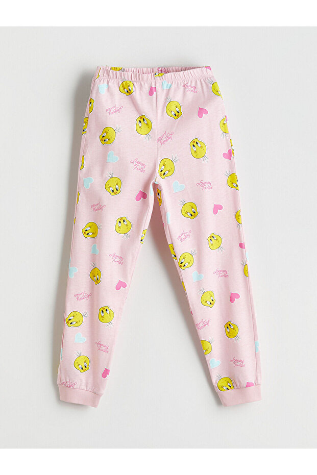 Bisiklet Yaka Tweety Baskılı Kız Çocuk Pijama - 5