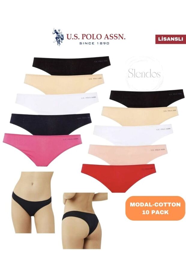 Women'S, Licensed, Uspa, 47% Modal, 47% Cotton, 6% Elastane, Hair Elastic Brazilian 10-Piece Slip/Panties
