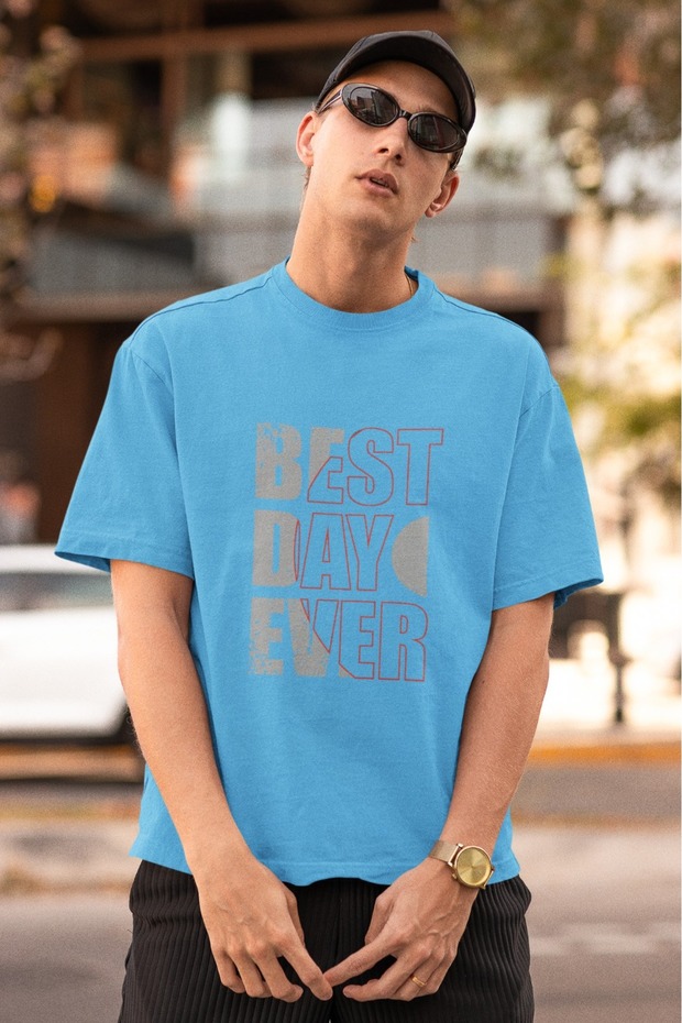 Men/Women Best Day Ever Transfer Printed Round Neck Short Sleeve T-Shirt