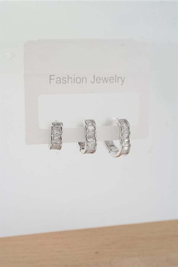 Women's Vip Series Baguette Zircon Stone Heart Figured 3 Size 3 Piece Earring Set