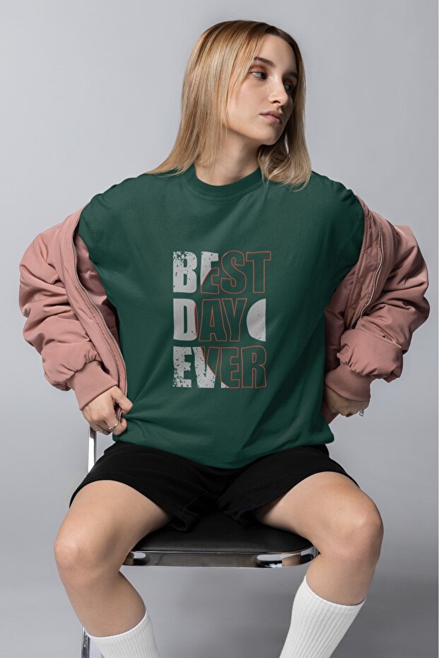 Men/Women Best Day Ever Transfer Printed Round Neck Short Sleeve T-Shirt