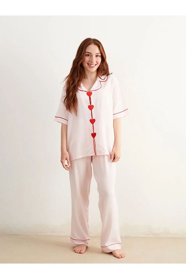 LCW DREAM Pembe Petite Gömlek Yaka Kadın Pijama Takımı - 2