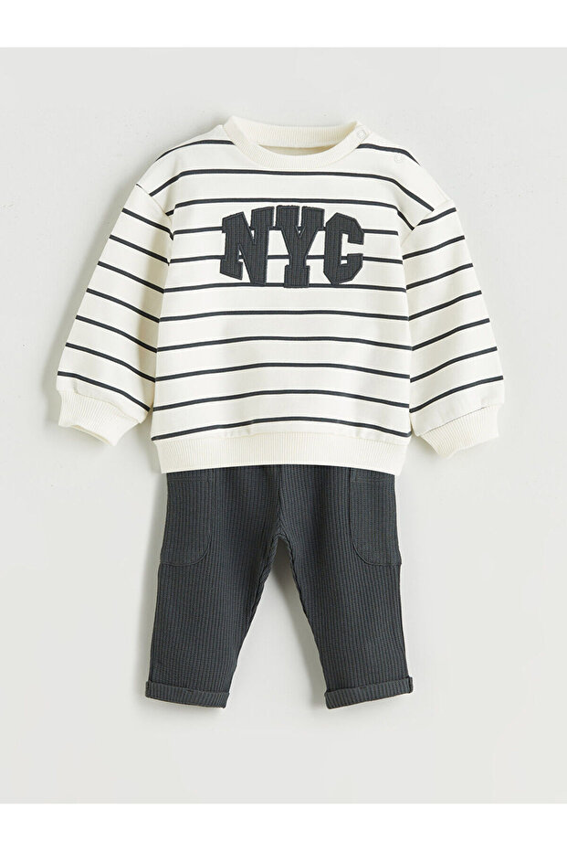 Embroidered Baby Boy Sweatshirt and Pants 2-Piece