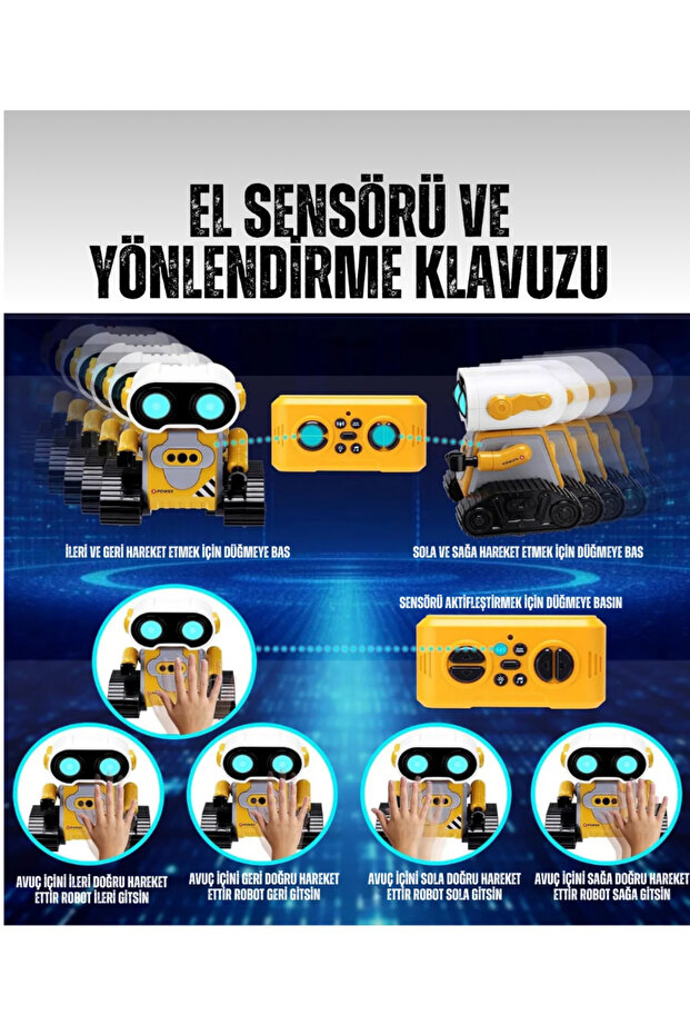 Uzaktan Kumandalı El Sensörlü Akıllı E robot, Şarjlı, Işıklı, Sesli Full Fonksiyon Robot - 3