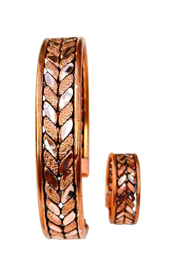 Copper Bracelet + Ring Luxury Handmade Knitted Model Healthy