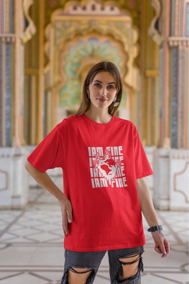 Men/Women I Am Fine-2 Transfer Printed Round Neck Short Sleeve T-Shirt