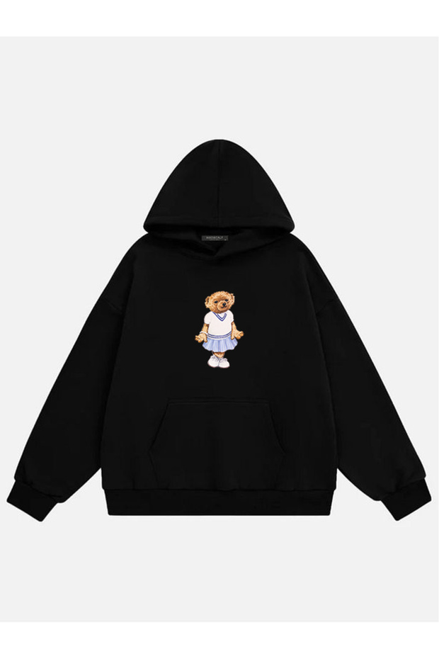 Women's Pretty Teddy Printed Hooded Fleece Oversize Sweatshirt