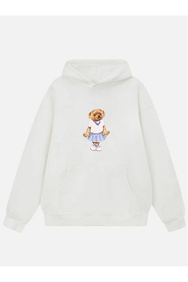 Women's Pretty Teddy Printed Hooded Fleece Oversize Sweatshirt