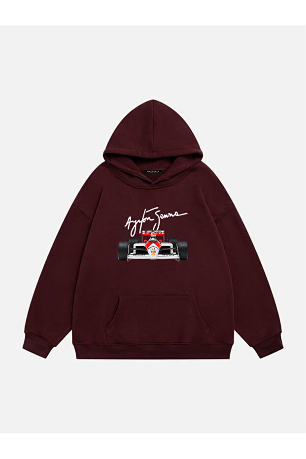 Unisex Aytron Senna Printed Hooded Fleece Oversize Sweatshirt