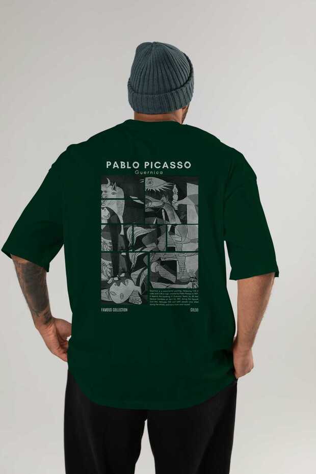 Pablo Picasso Guernica Back Printed Green Oversize T-Shirt Men Women Crew Neck Cotton t Shirt