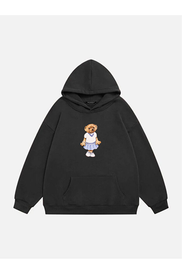 Women's Pretty Teddy Printed Hooded Fleece Oversize Sweatshirt